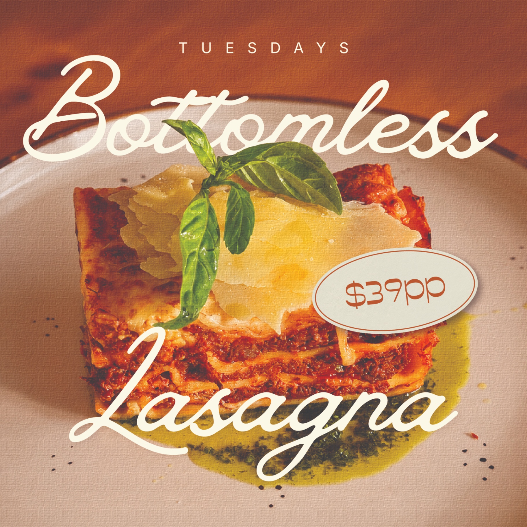 Bottomless Lasagna Tuesdays poster
